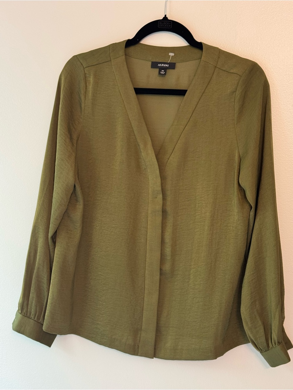 Alfani Olive Green V-Neck Long Sleeve Blouse
